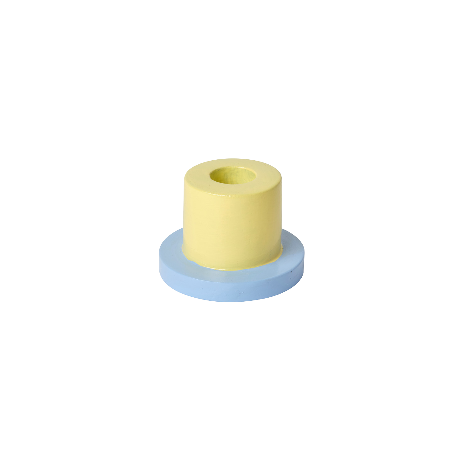 Short Yellow and Blue Taper Candle Holder In The Roundhouse