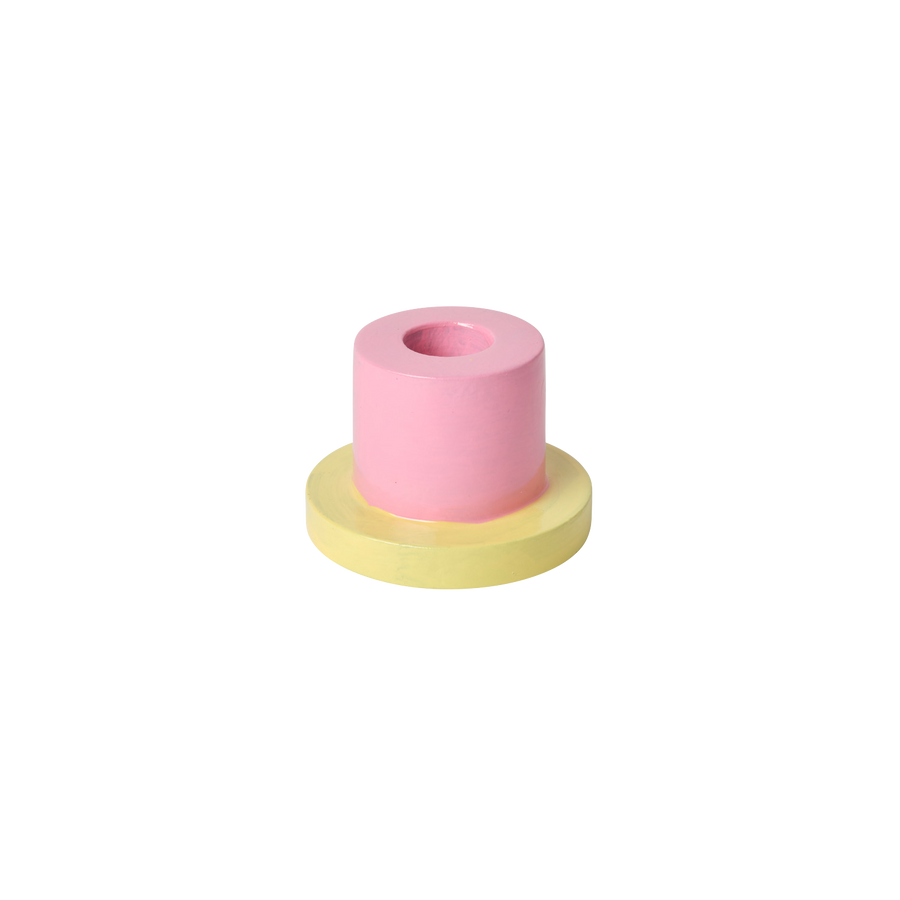 Short Pink and Yellow Taper Candle Holder