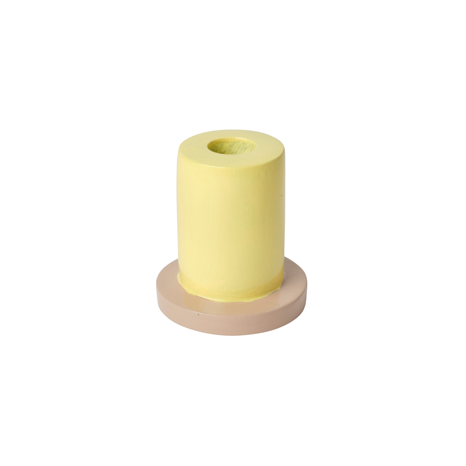 Tall Yellow and Beige Taper Candle Holder In The Roundhouse