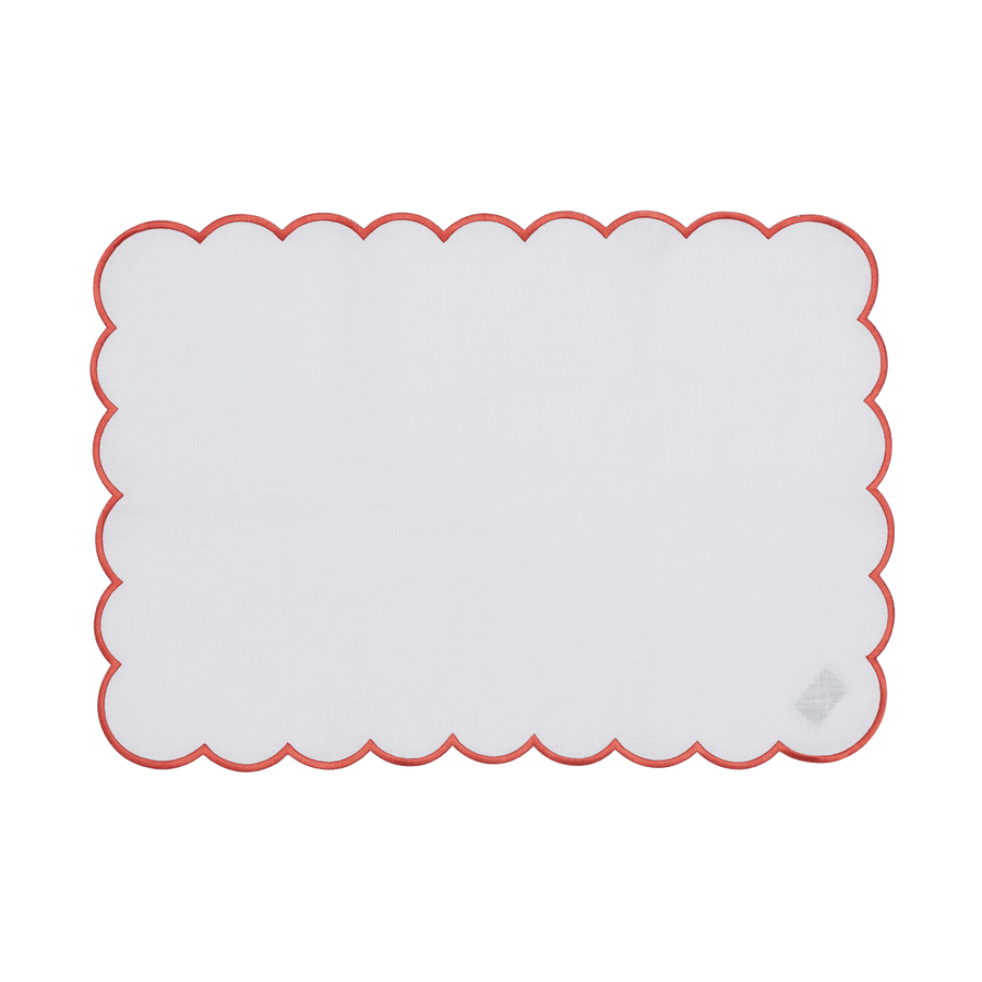 White and Red Scalloped Placemat - Set of 4