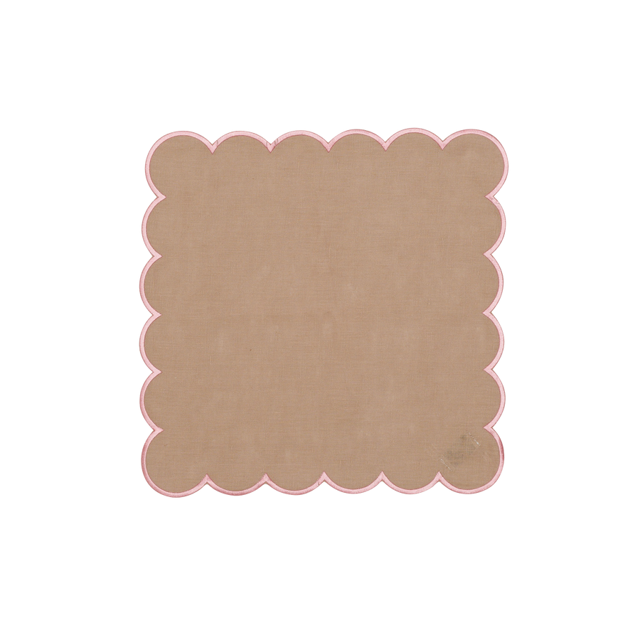 Sand and Pink Scalloped Napkin - Set of 4