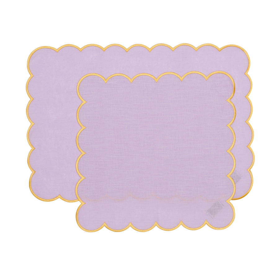 Lilac and Mustard Scalloped Napkin and Placemat Set - Set of 4