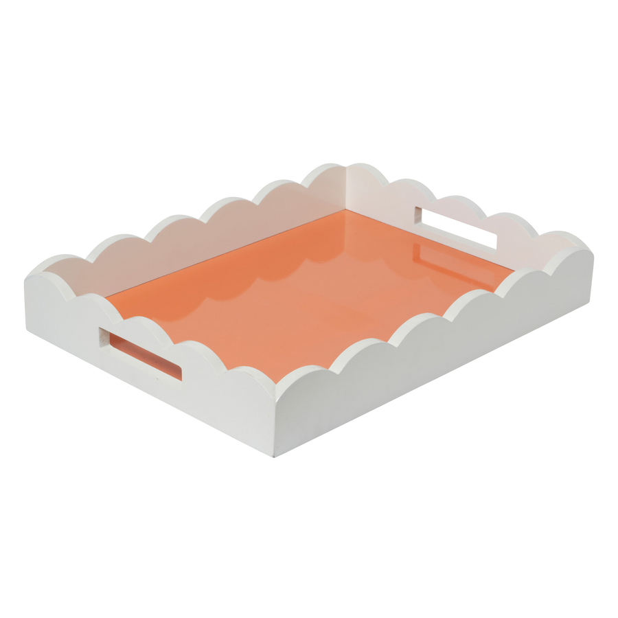 Large Rectangular White and Apricot Scalloped Tray