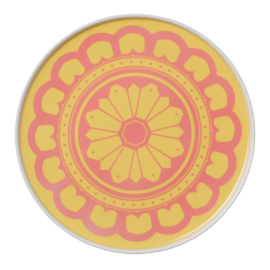 Yellow and Pink Flower Plate