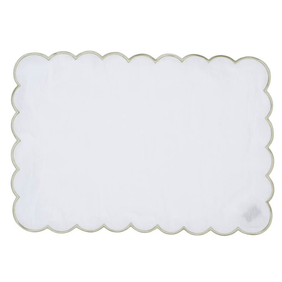 White and Sage Scalloped Placemat - Set of 4