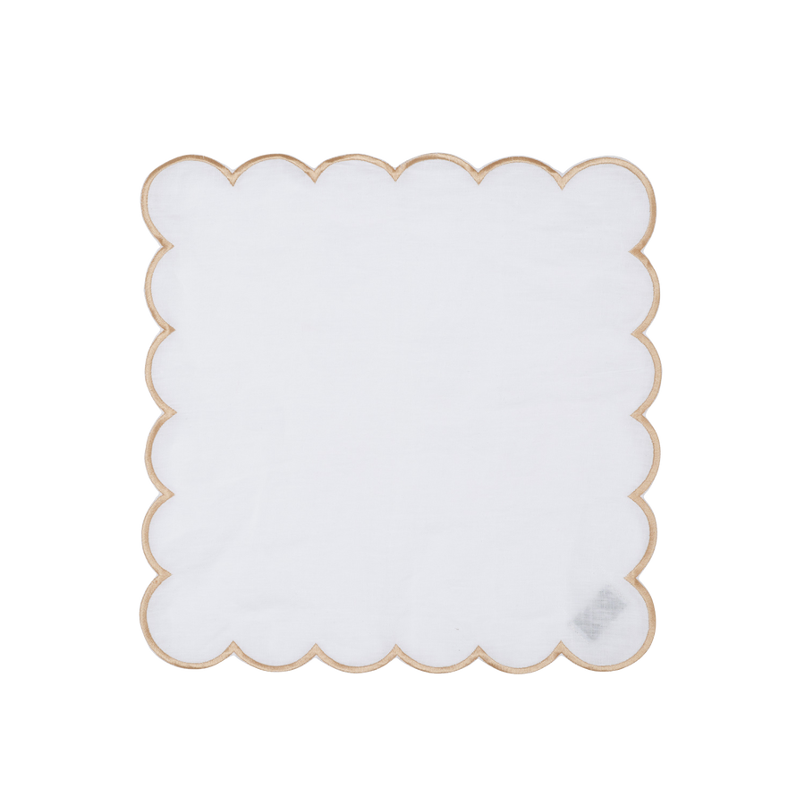 White and Beige Scalloped Napkin - Set of 4