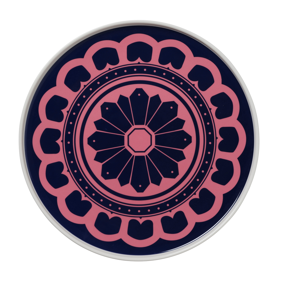 Navy and Pink Flower Plate