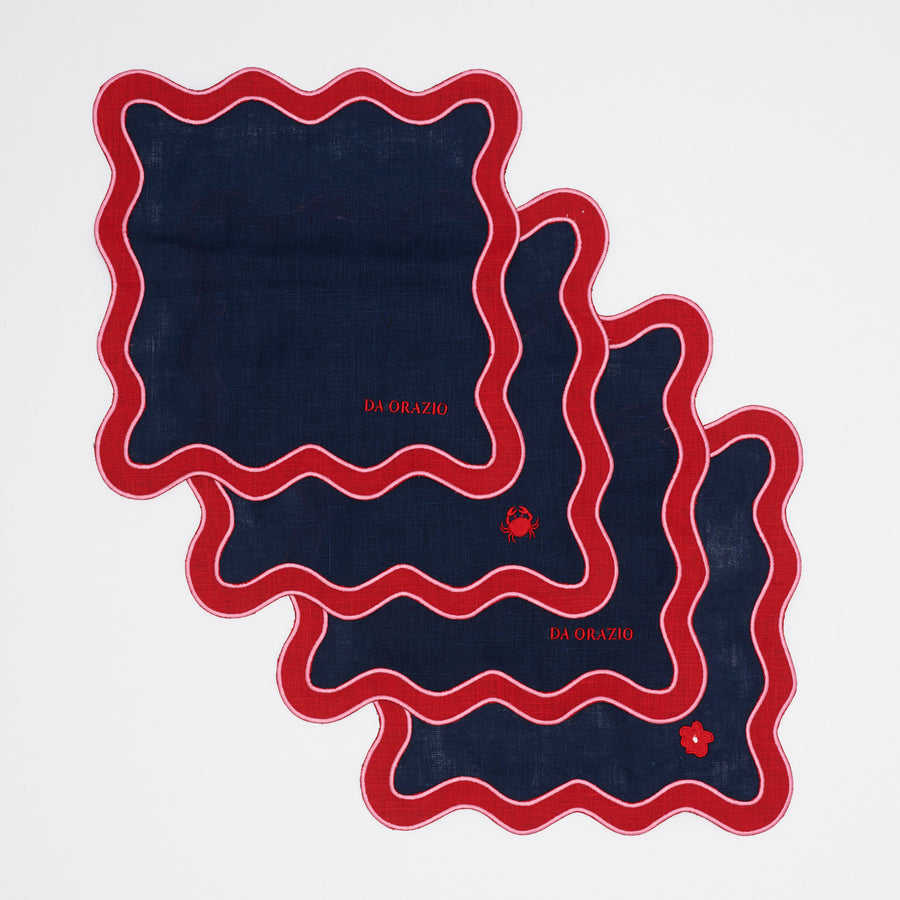 Navy and Red Personalised Scalloped Napkins