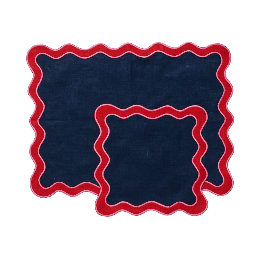 Navy and Red Placemats and Cocktail Napkins - Set of 4
