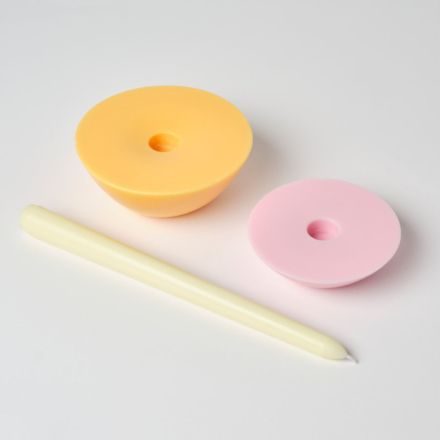 Yellow and Pink Wax Taper Candle Stack