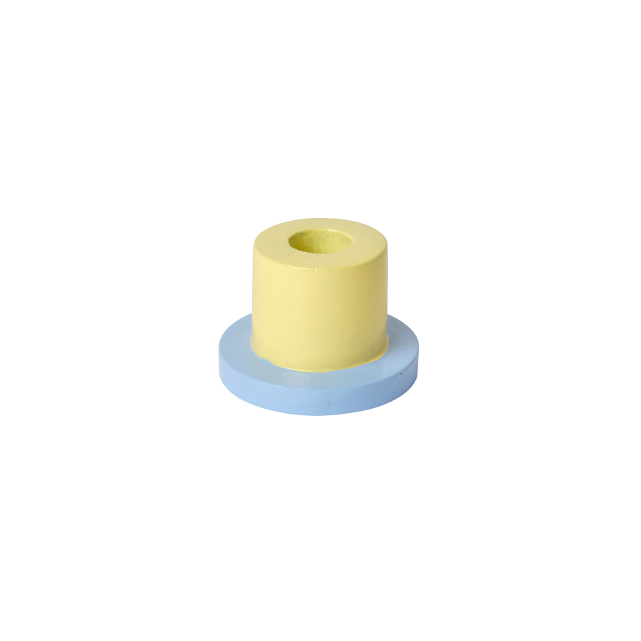 Short Yellow and Blue Taper Candle Holder