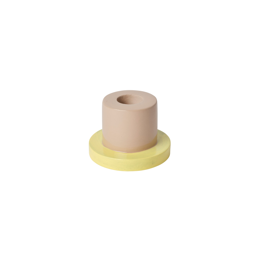 Short Beige and Yellow Taper Candle Holder