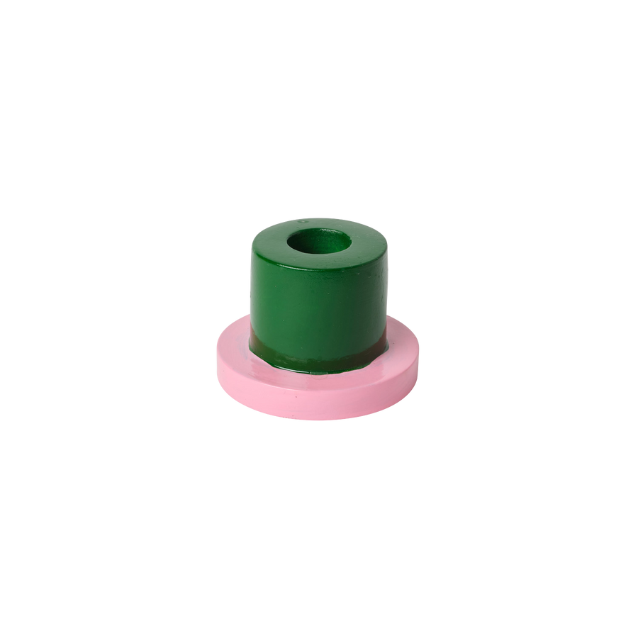 Short Green and Pink Taper Candle Holder