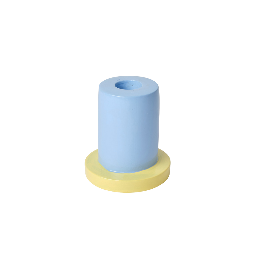 Tall Pale Blue and Yellow Taper Candle Holder