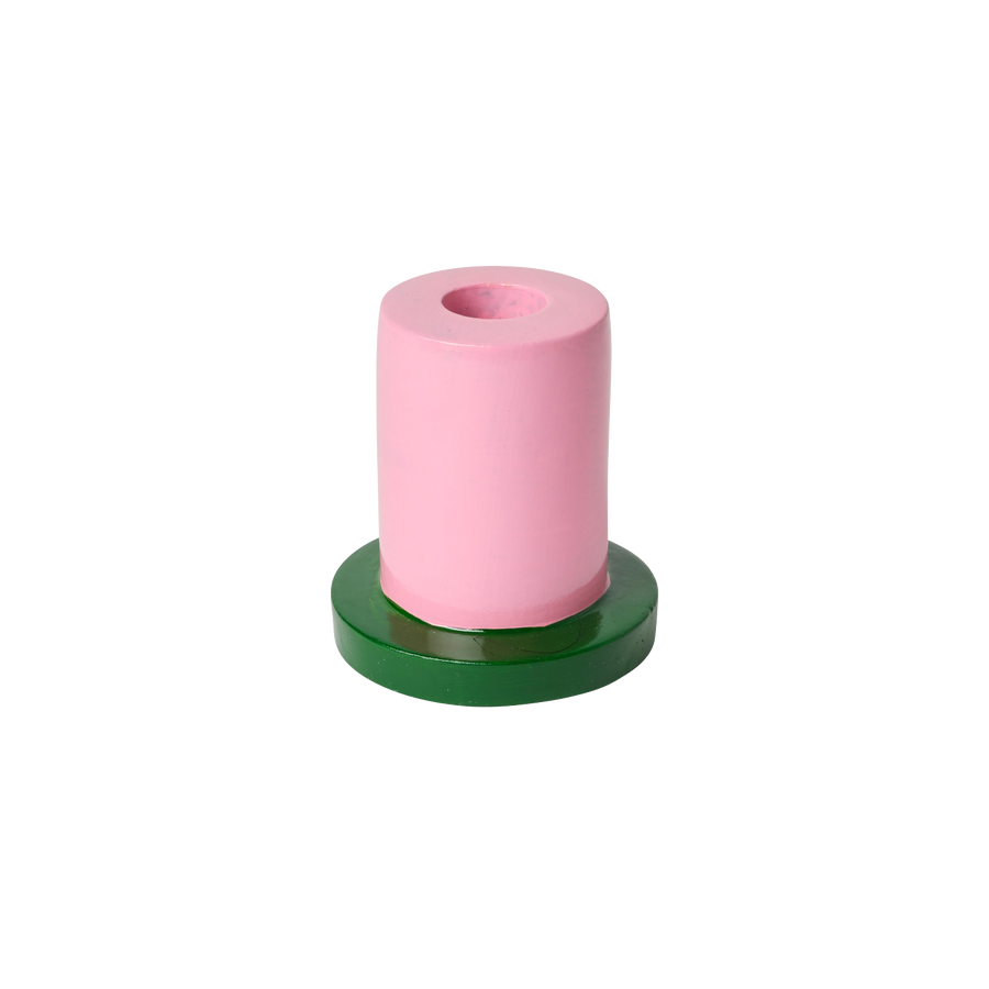 Tall Pink and Green Taper Candle Holder