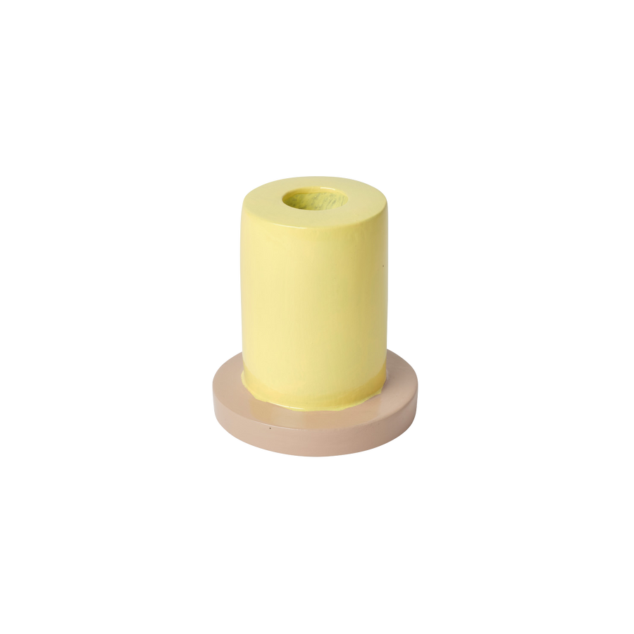 Tall Yellow and Beige Taper Candle Holder