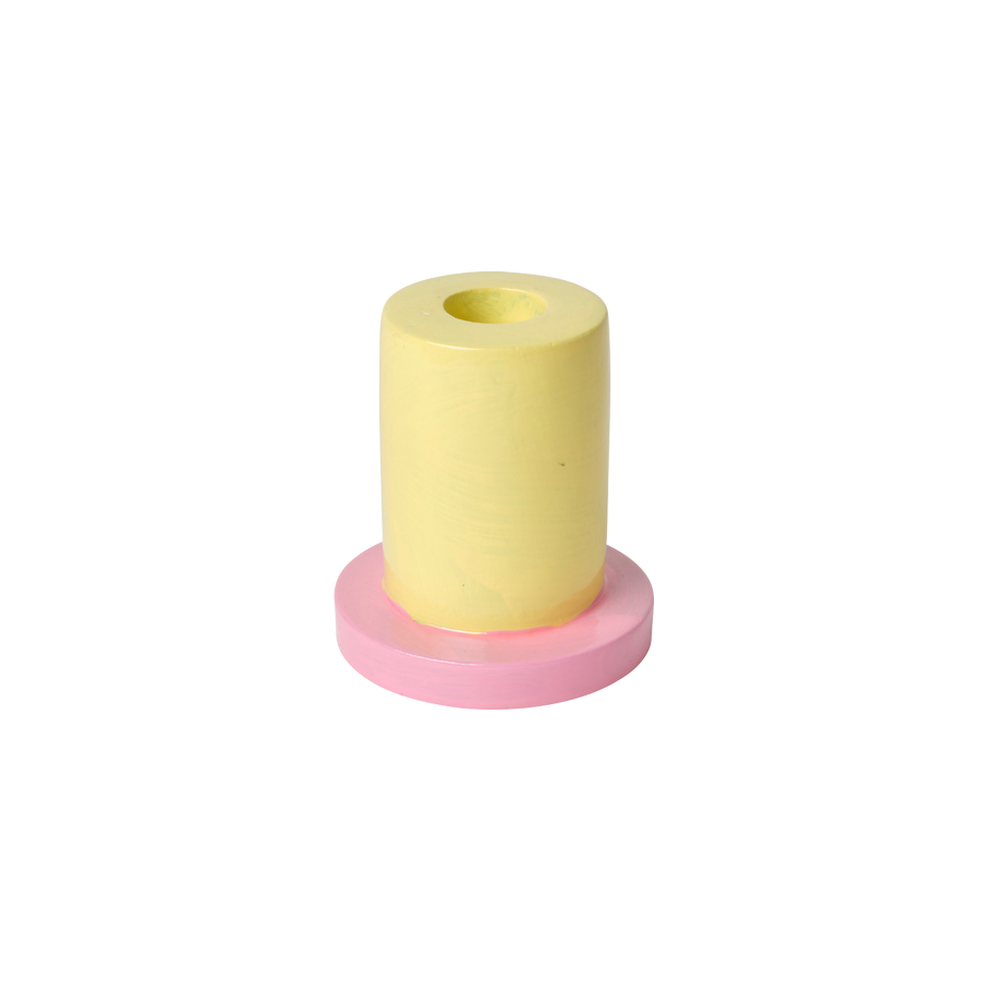 Tall Yellow and Pink Taper Candle Holder