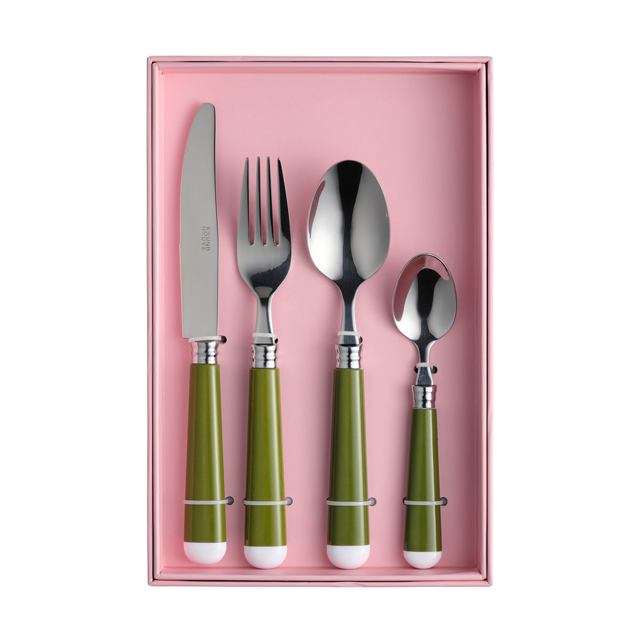 Green and White Cutlery Set