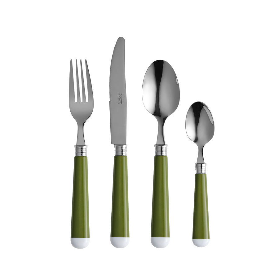 Green and White Cutlery Set