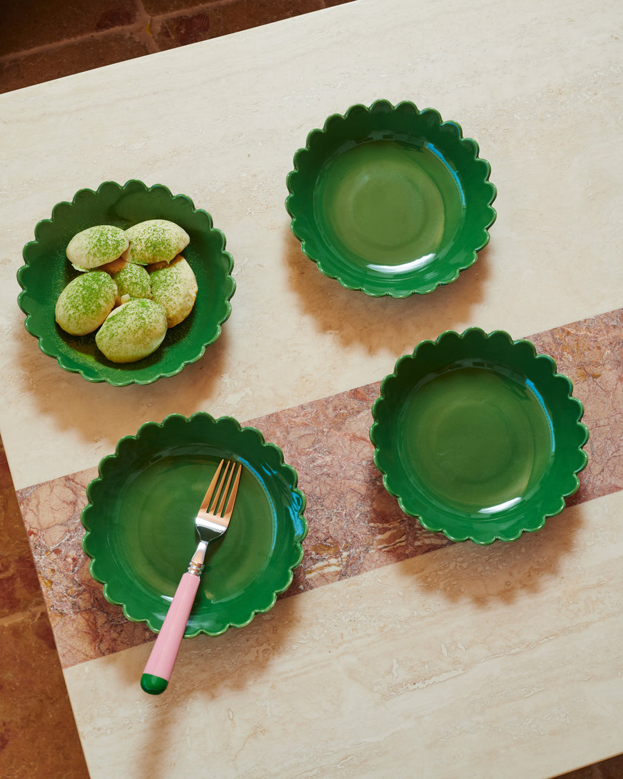 Green Scallop Set of 4 Small Bowls