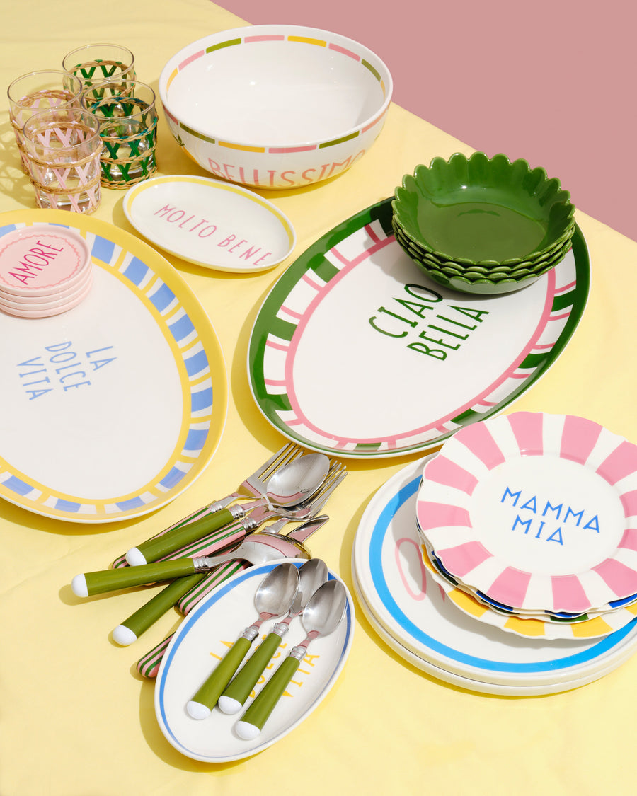 Green and White Cutlery Set