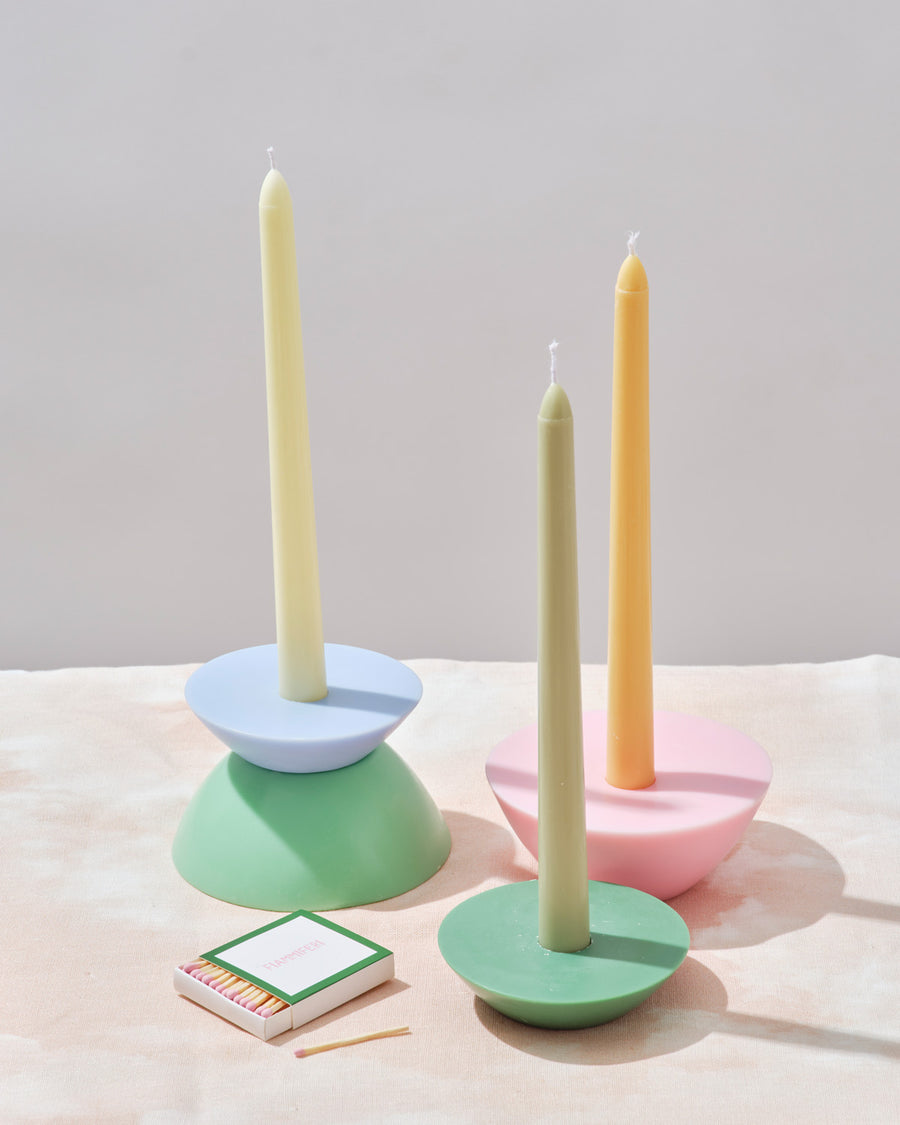 Sage Green and Pink Wax Taper Candle Holder