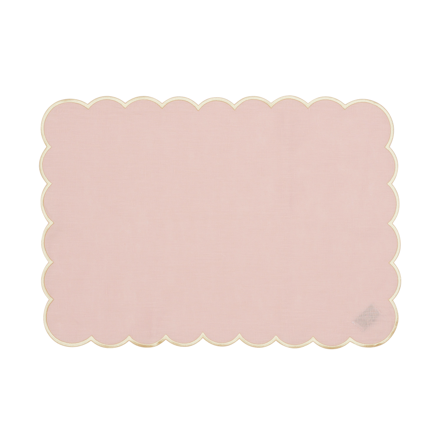 Pink and Beige Scalloped Napkin and Placemat Set - Set of 4