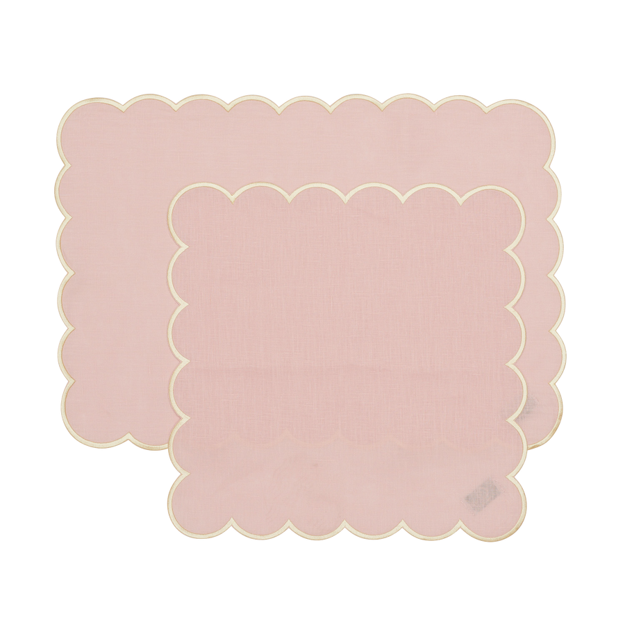 Pink and Beige Scalloped Napkin and Placemat Set - Set of 4