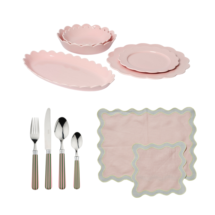 Pink Scallop Dining + Placemat and Cutlery Set