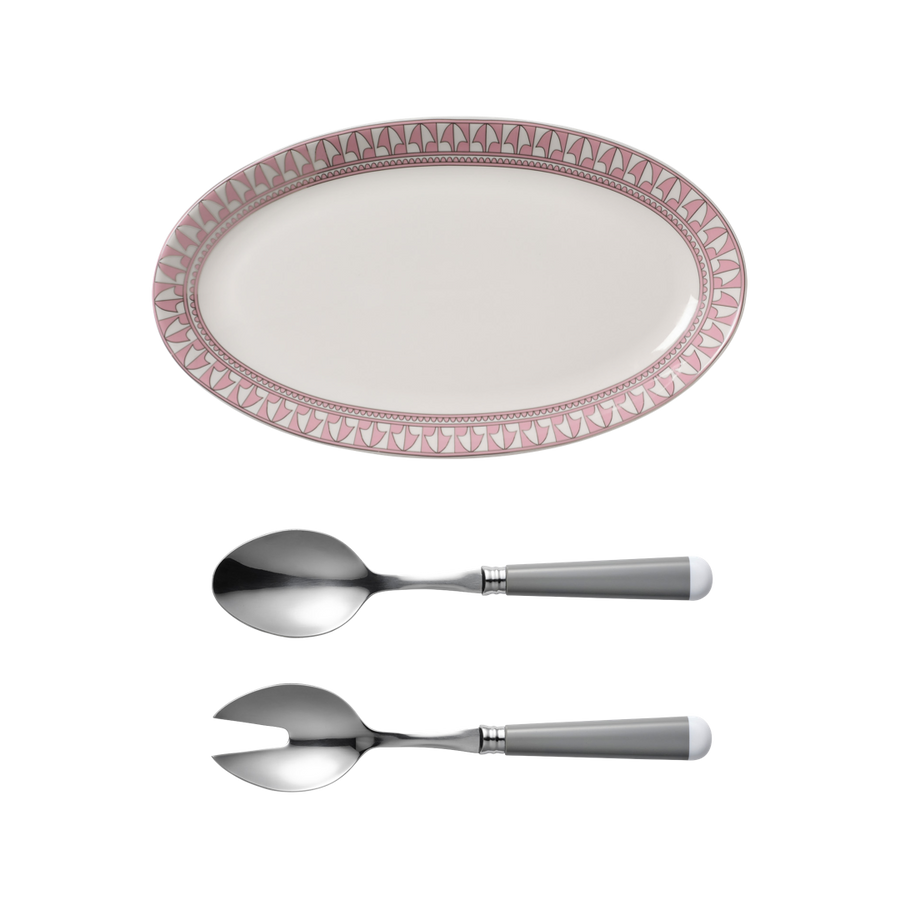 Pink Geometric Platter and Salad Server Gift Set