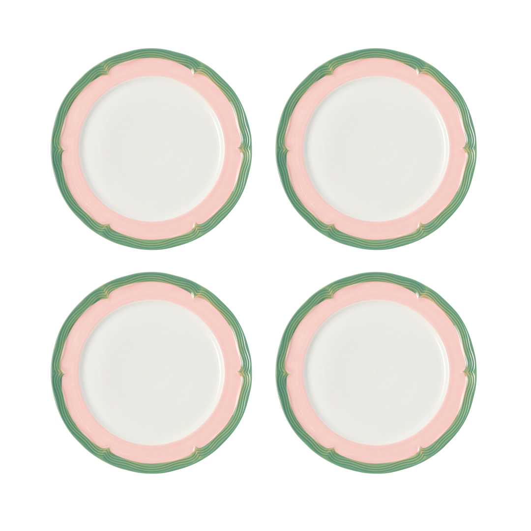 Soft Scallop Mint & Pink Embossed Dinner Plate Set of 4
