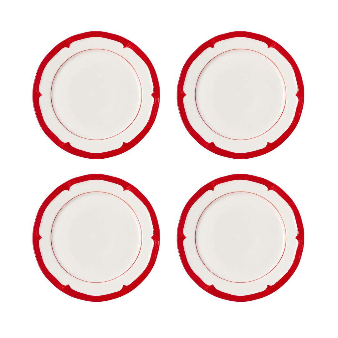 Red Soft Scallop Embossed Dinner Plate Set of 4