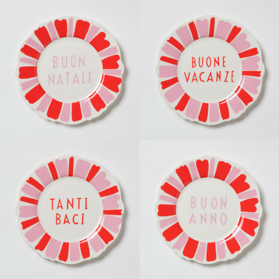 Red and Pink Italian Festive Side Plate Set