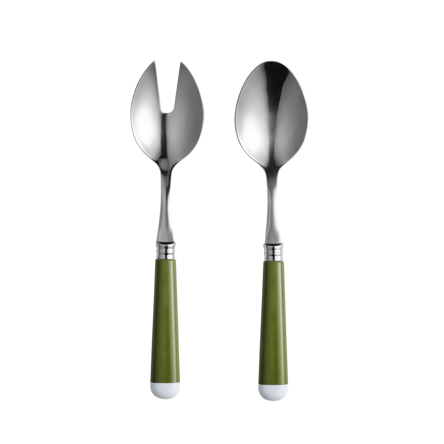Green and White Salad Servers