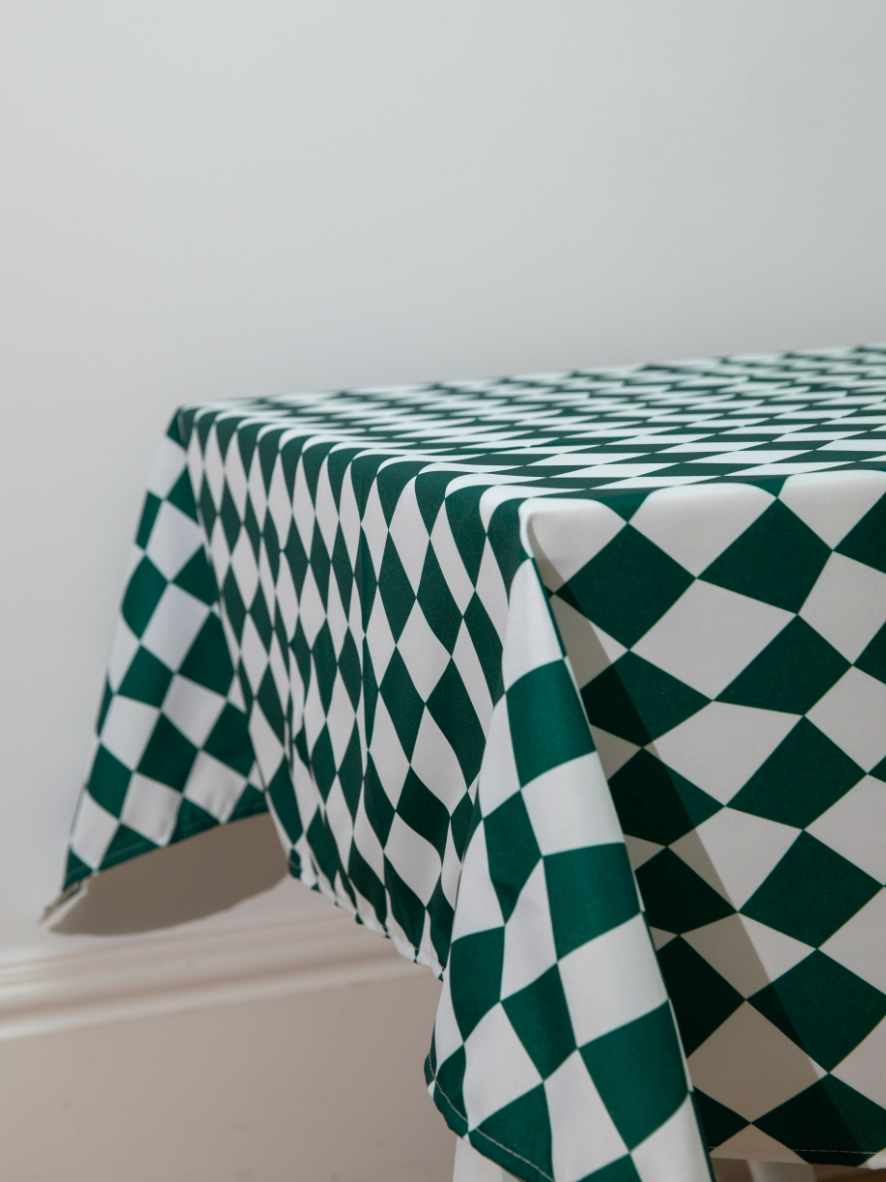Green and White Check Tablecloth