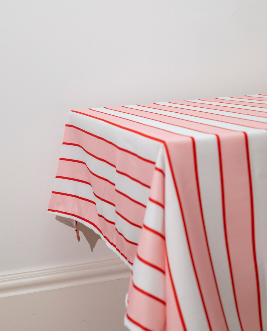 Pink and White Pin Stripe tablecloth