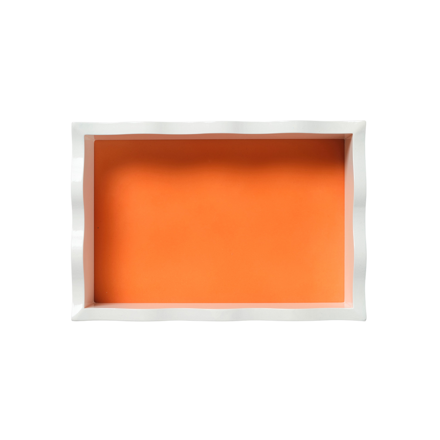 Small White and Tangerine Scalloped Tray
