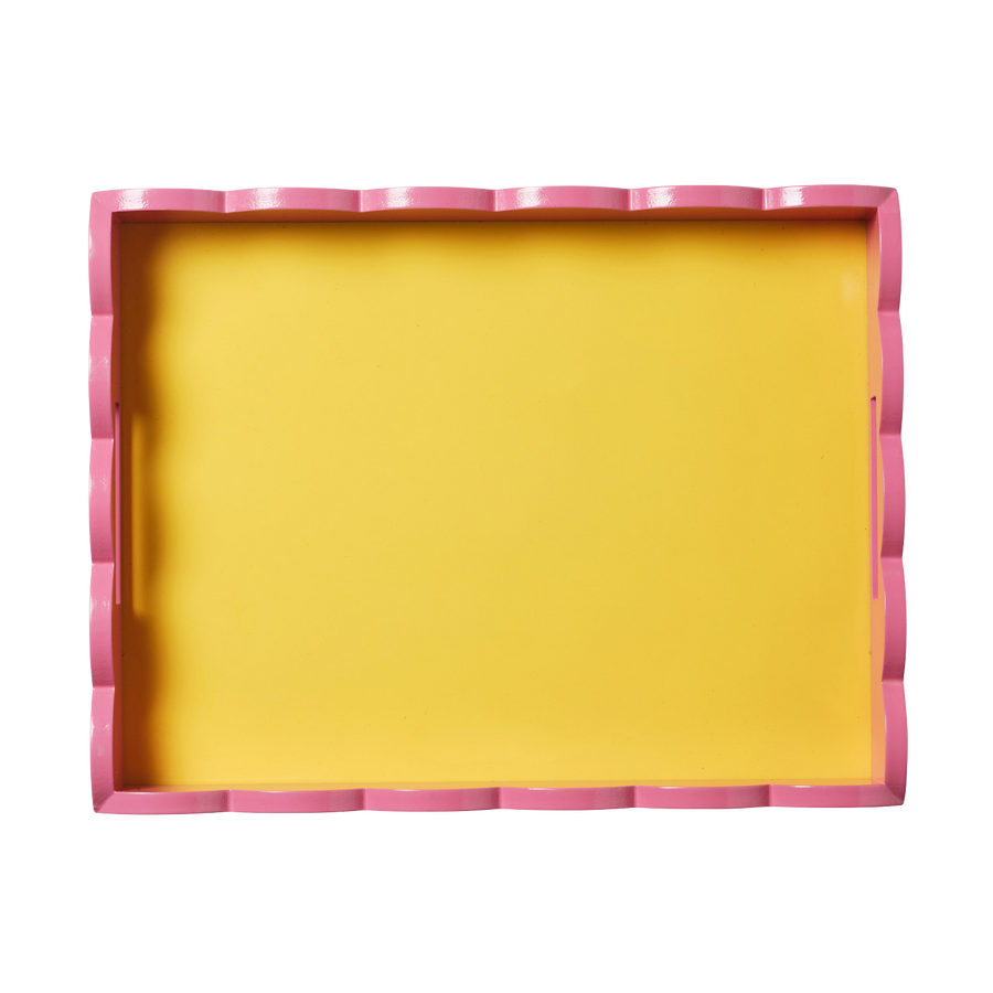 Large Rectangular Yellow and Pink Scalloped Tray