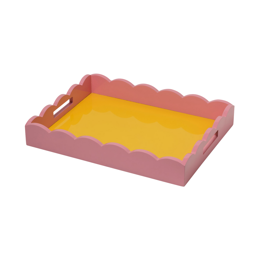 Large Rectangular Yellow and Pink Scalloped Tray