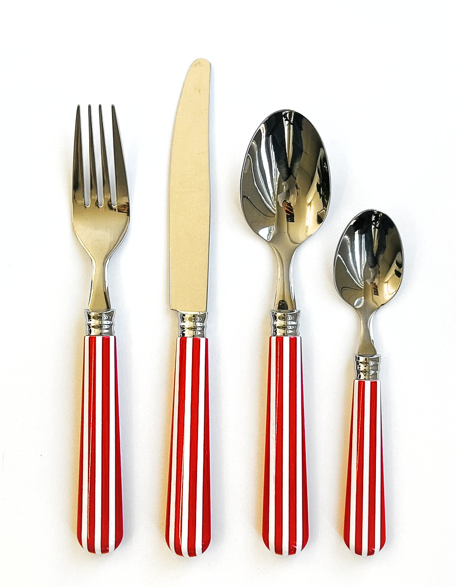 Red and White Stripe Cutlery - Pre Order for delivery from 6 October