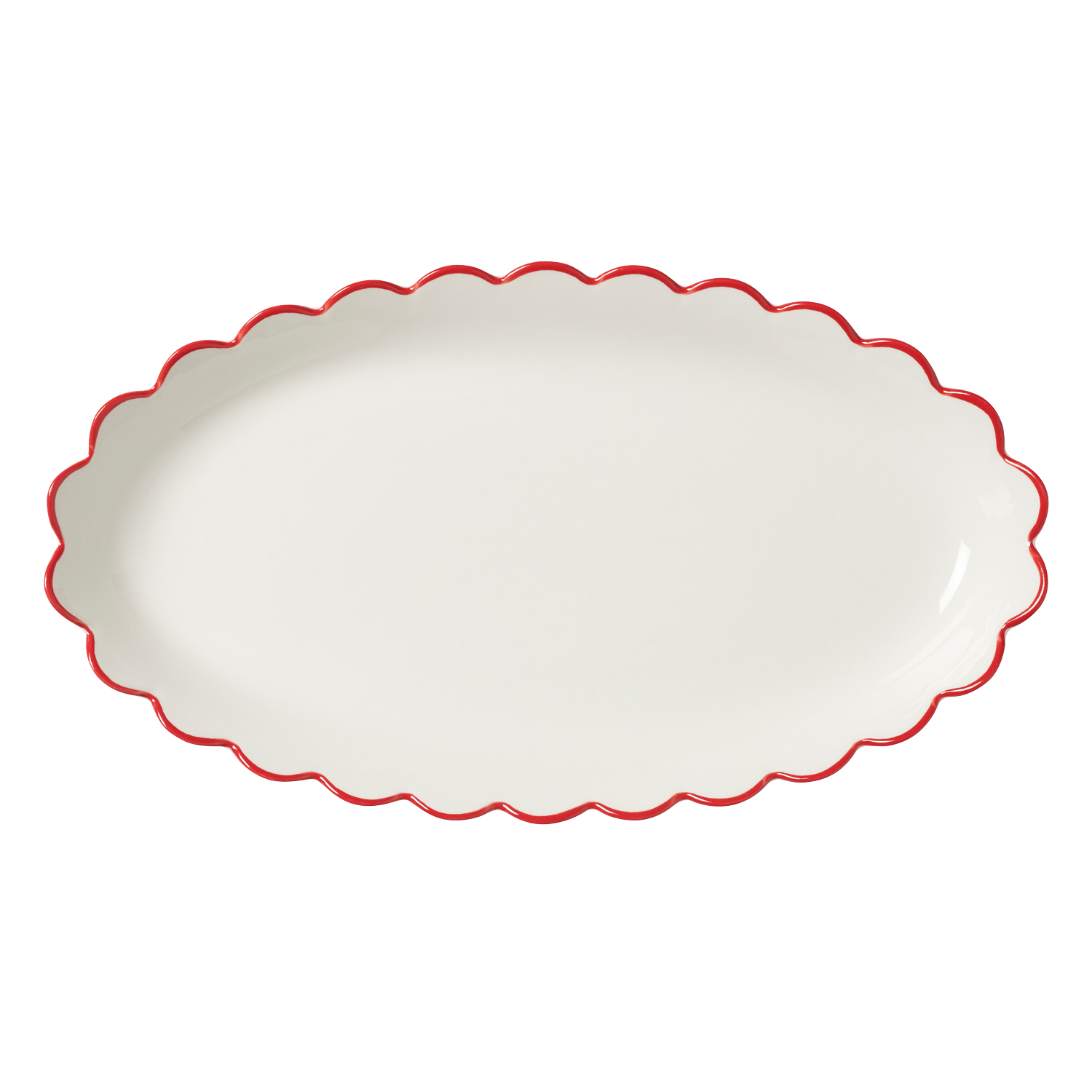 Red Edge White Scallop Platter