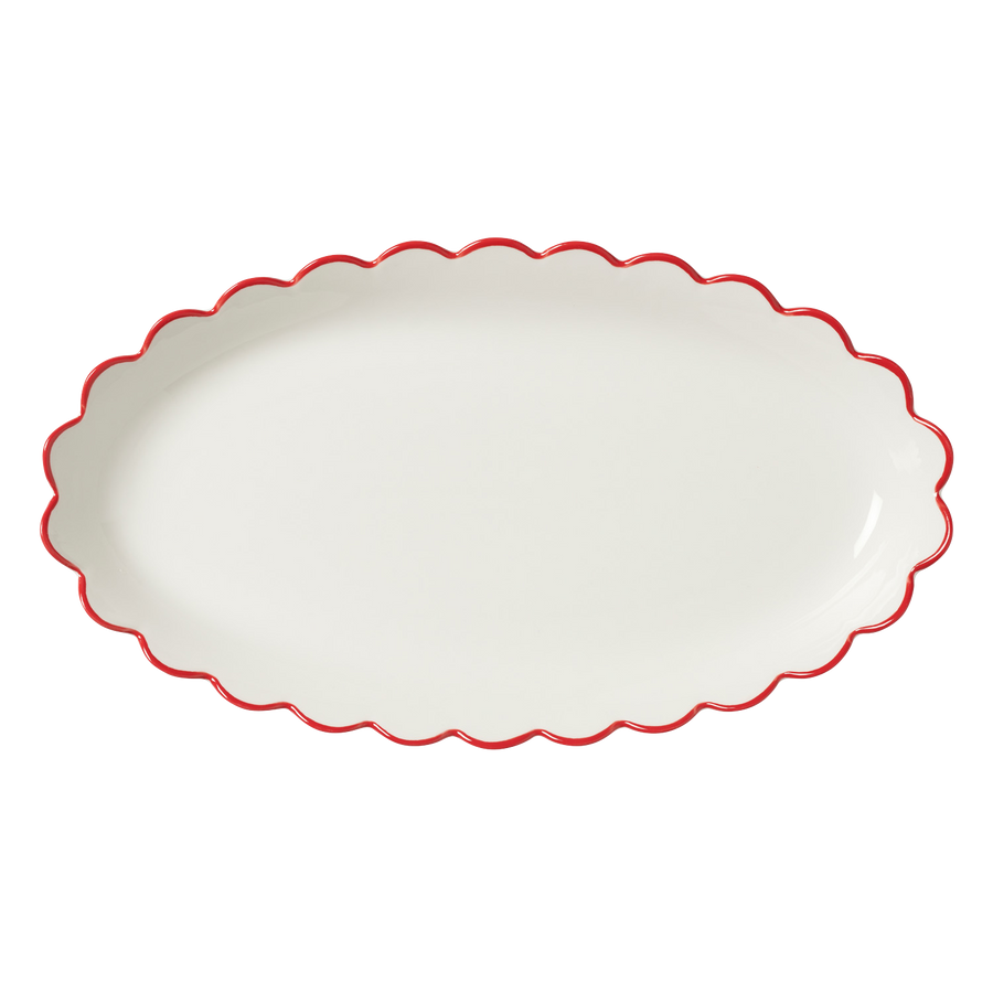 Red Edge White Scallop Platter
