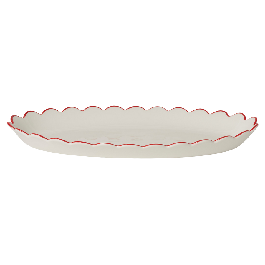 Red Edge White Scallop Platter