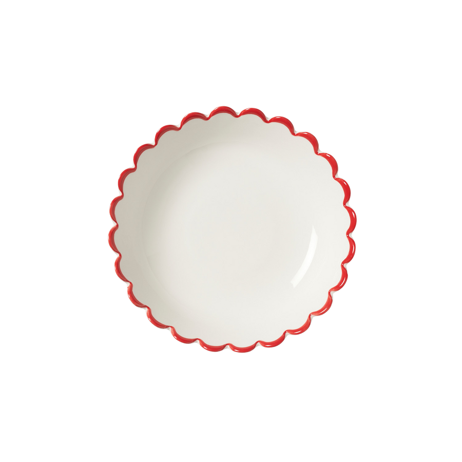 Red Edge White Scalloped Bowls - Set of 4
