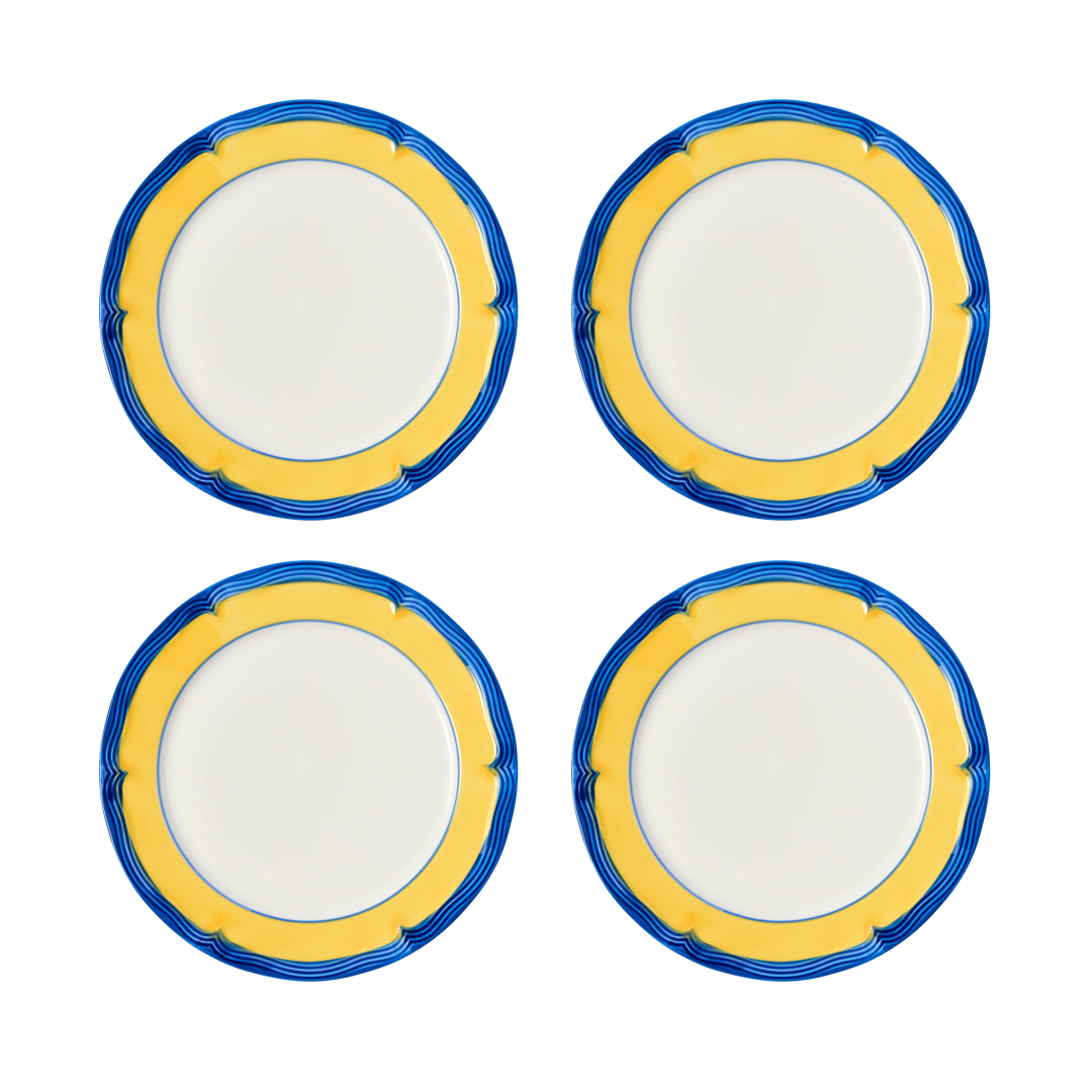 Yellow & Blue Soft Scallop Embossed Dinner Plate set of 4