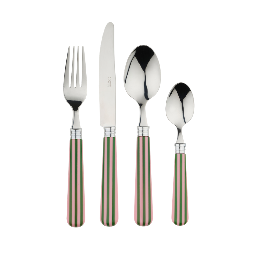 Pink & Green Stripe Cutlery Set