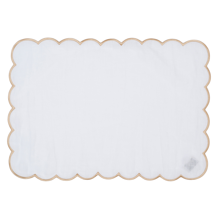 White and Beige Scalloped Placemat - Set of 4