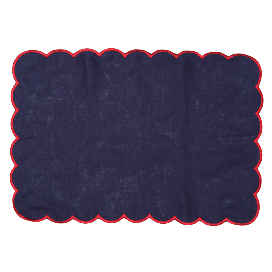 Navy and Red Scalloped Placemat - Set of 4