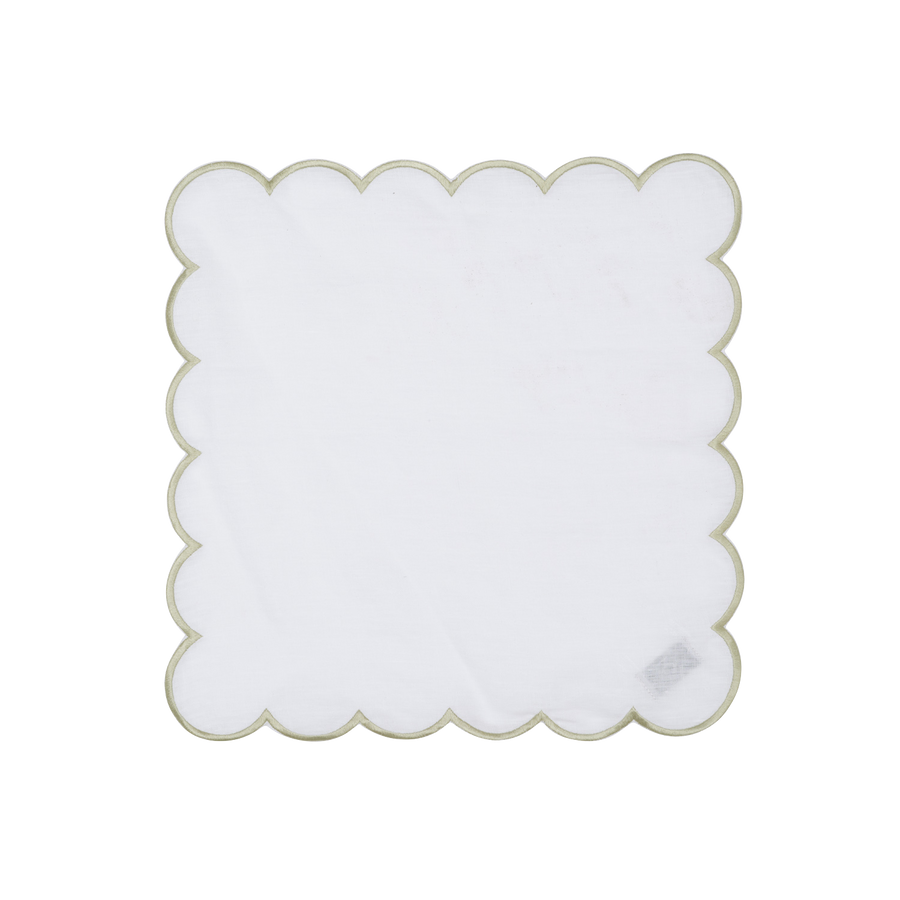 White and Sage Scalloped Napkin - Set of 4