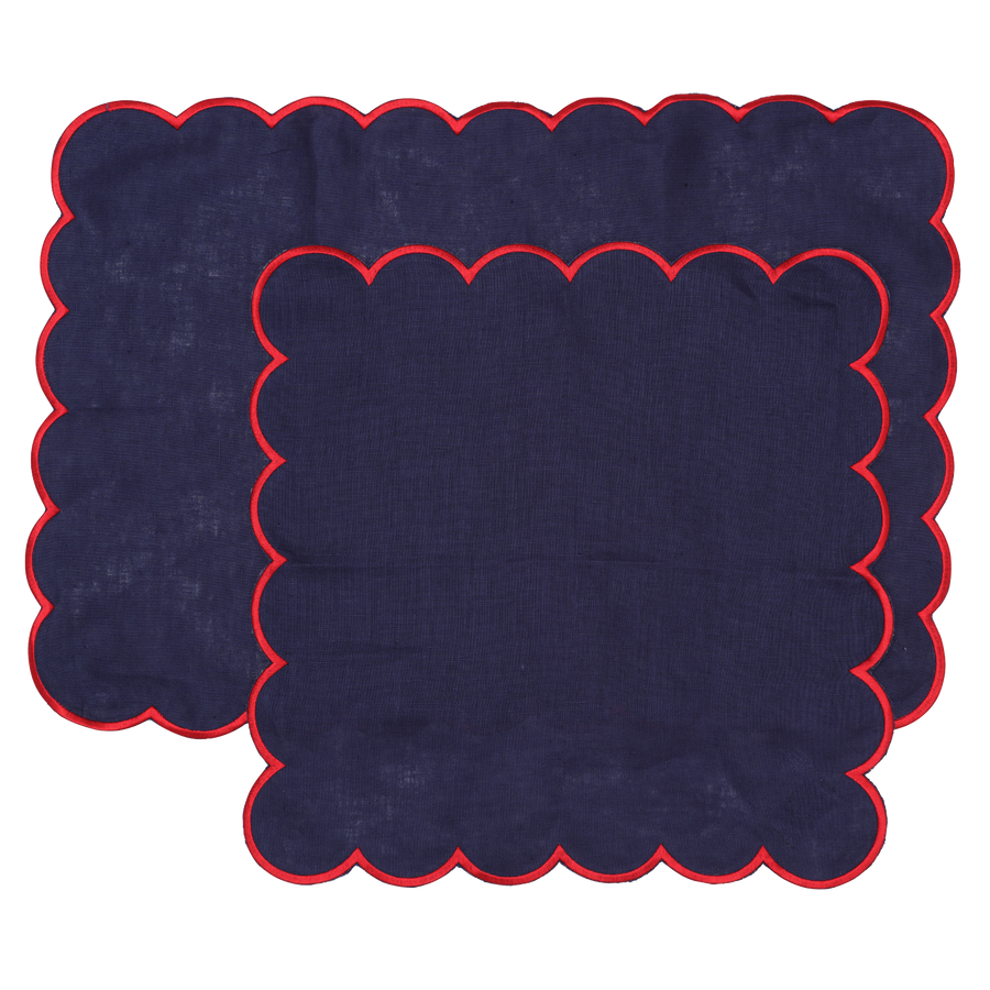 Navy and Red Scalloped Placemat Set - Set of 4